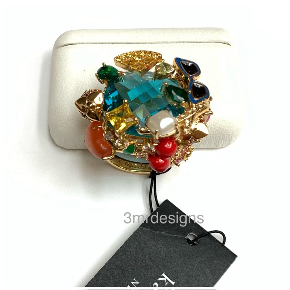 NWT Kate Spade ♠️ SWEET TREASURES 12-K Gold Plated Glass Pearl/CZ Crystals Ring - Picture 8 of 12
